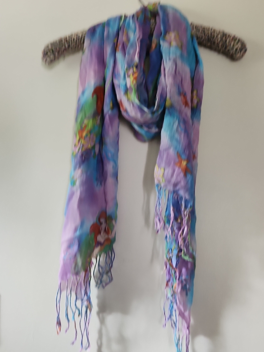 Little Mermaid Purple and Blue Floral Fringe Scarf